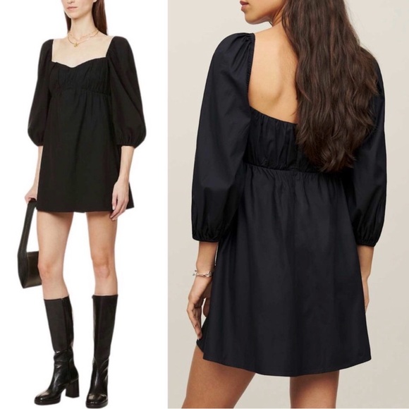 Reformation Farley Babydoll Mini Dress Whimsigoth Cottage Core Black Size 6 - Picture 4 of 15